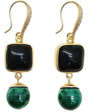 Farra Square Obsidian With Malachite Earrings - Green