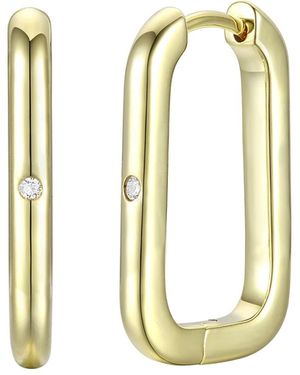Genevive Jewelry Plated With Clear Cubic Zirconia U Hoop Earrings - Metallic
