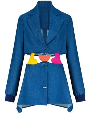 Úchè Three Heart Cut Out Denim Dress - Blue