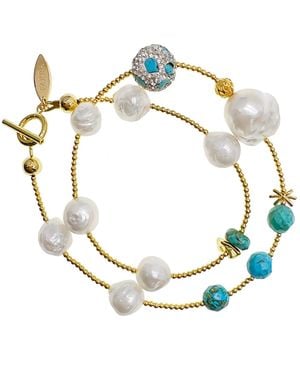 Farra Baroque Pearls With Double Layers Bracelet /Choker - Metallic