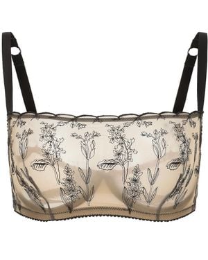 Amour D'agnette Neutrals Kim High Neck Floral Embroidered Underwire Bra On Jelly Fabric - Brown