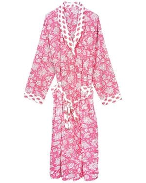 Inara Indian Cotton Peony Paisley Print Robe - Pink