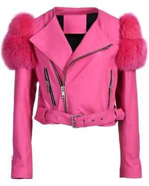 Hortons England Cropped Faux Fur Shoulder Jacket - Pink