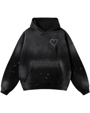 X Ilona Blue Love Riot Custom Distressed Frayed Cotton Hoodie - Black