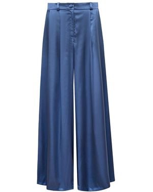 Audrey Vallens Miss Av Wide Leg Silk Trouser - Blue
