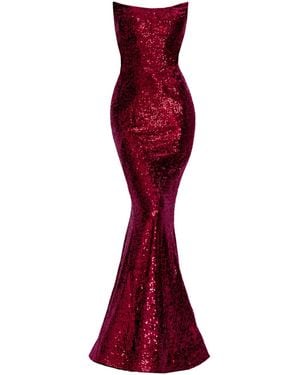 Angelika Jozefczyk Merlin Sequin Evening Gown Burgundy - Red