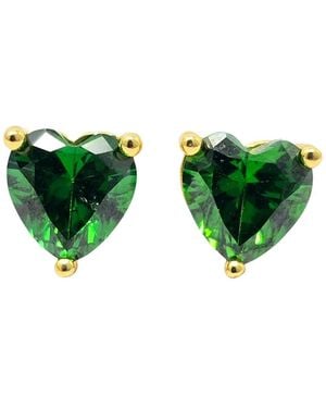 Harfi Emerald Heart May Birthstone Stud Earrings - Green