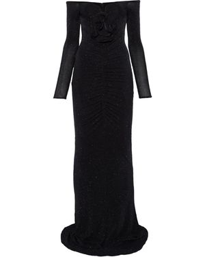 Nissa Floral-Detail Ruched Maxi Dress - Black