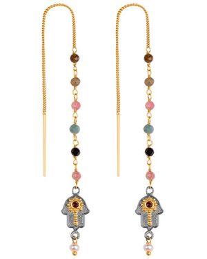 Karma and Luck Tourmaline Hamsa Earrings – Love & Protection Gemstone Jewellery – Attract Love - Metallic