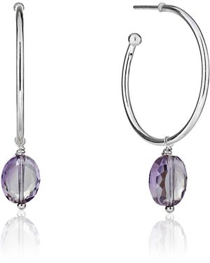 Kaizarin Silver Hoop With Purple Amethyst Drop February Birthstone - White