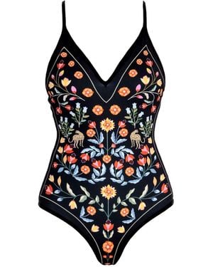 Jessie Zhao New York Night Imagination Reversible V-Neck One-Piece Swimsuit - Black