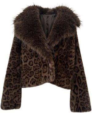 Saachi Animal Print Faux Fur Jacket - Brown
