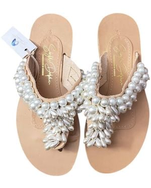 Sibylla Delphica Jewelled Leather Sandals Full Of Pearls - White