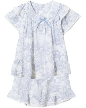 Luna Luz French Toile Korea Vegan Silk Bamboo Rayon Pajama Set – - Blue