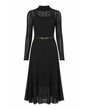 Yumi' High Neck Lace Midi Dress - Black