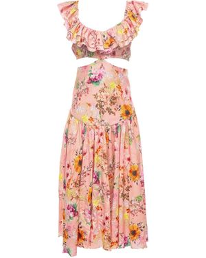 Vasiliki Atelier ' / Mia Poplin Midi Dress Floral - Pink