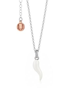 Unaloe And Enamel Cornicello Necklace – Italian Handmade Good Luck Charm - White