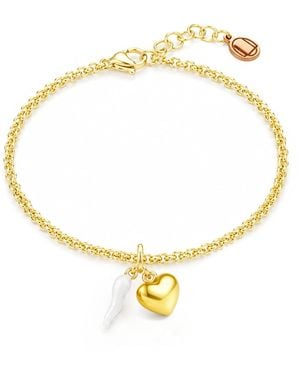 Unaloe Vermeil Cornicello & Heart Charm Bracelet – Enamel Italian Good Luck Jewellery, Handmade Lucky Talisman - Metallic