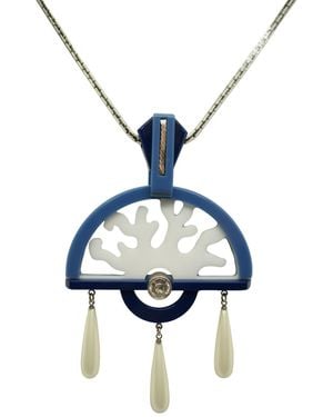 Gissa Bicalho Acrylic Handmade Necklace Pendant Fan Coral - Blue