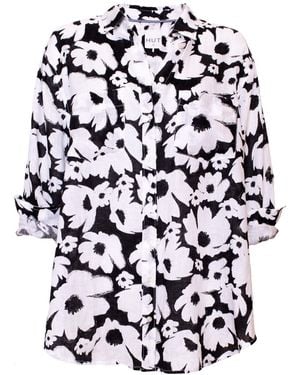 Hut Noosa Floral Boyfriend Linen Oversized Shirt - Black