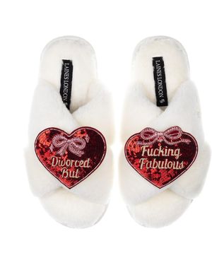 Laines London Neutrals Classic Laines Slippers With Divorced But Fucking Fabulous Brooches - Red