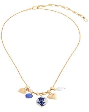 Saachi Porcelain Heart Drop Necklace - Metallic