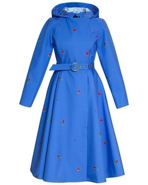 RainSisters Trench Coat With Flower Print: Forget Me Not - Blue