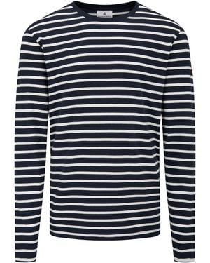 Arthur Beale Marina Cotton Striped Long Sleeved T-Shirt - Blue