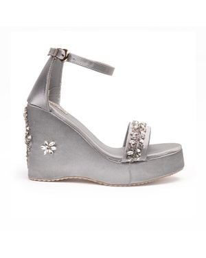Rettrose Delilah Hand Embellished Luxury Wedge Shoe - Gray