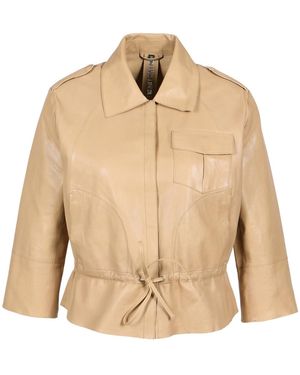 Freaky Nation Neutrals Leather Jacket With Three-Quarter Sleeve - Natural