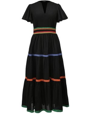 Smart and Joy Contrasted Trims And Tiered Panel Maxi Dress - Black