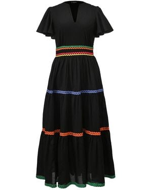 Smart and Joy Contrasted Trims And Tiered Panel Maxi Dress - Black