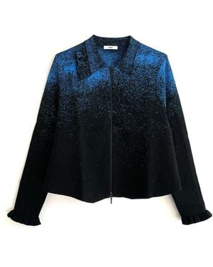 Arto. Knitted Ruffles Flared Polo Top Jacket - Blue