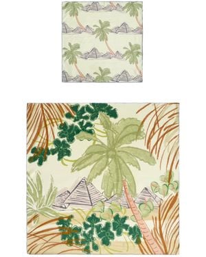 Lost Pattern Little Dix Bay Silk Pocket Square & Large Silk Scarf Set - Green