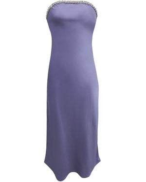 Riviera Soirée Crystal Satin Strapless Midi Dress - Purple
