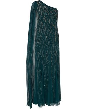 Raishma Mila Cut As A One Shoulder With Floor Length Drape From Shoulder & Embroidery Throughtout Gown - Green