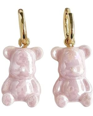 POPORCELAIN Sweet Porcelain Teddy Bear Earrings, Tone - Pink