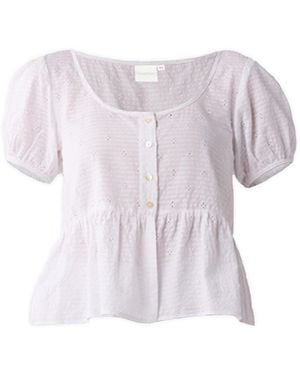 REISTOR Embroidered Peplum Top With Puff Sleeves - Purple