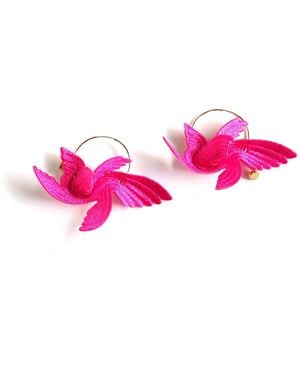 Nana Watanabe Joy Little Bird Embroidery Earrings - Pink