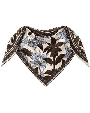 LOVEIST STORE Adenium Botanical Print Jacquard Satin Scarves - Black