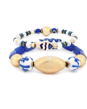 Ebru Jewelry Greece Vibes & Ceramic Bracelet Set - Blue