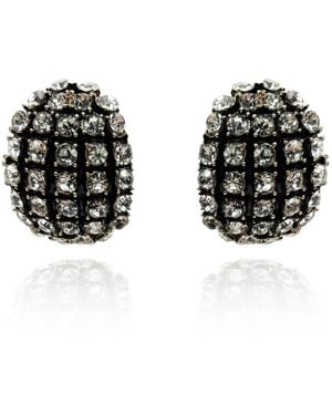 Michael Nash Jewelry Elsa Enamel & Crystal Scalloped Button Clip Earrings - Black