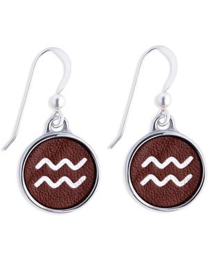 N'damus London Zodiac Aquarius Leather Earrings - Red