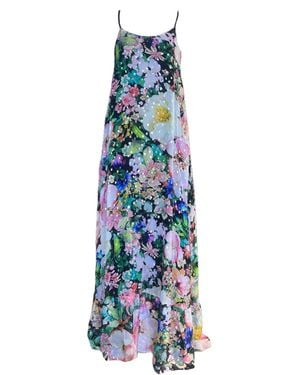 Introvertie VIENNA Madeira Viscose Lurex A-Line Maxi Dress - Blue