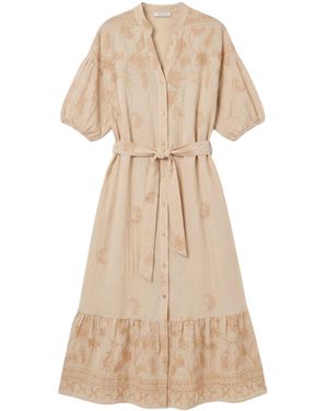 LAtelier London Neutrals Embroidered Cotton Midi Shirt Dress - Natural