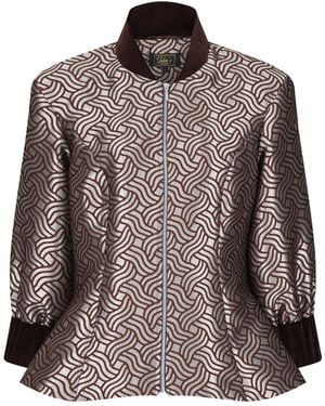 Isha's Timeless Dazzle Chocolate Shimmery Fitted Jacket Blouse - Brown