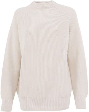 Paul James Knitwear Neutrals Pure Cotton High Neck Tamie Raglan Jumper - White