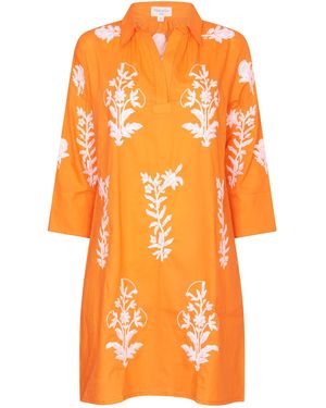 NoLoGo-chic Short Tourist Dress Satsuma With Embroidery Cotton - Orange