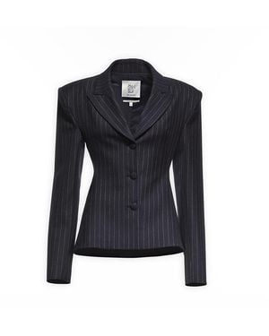 Maison sél Open-Back Pinstriped Blazer Jacket – - Blue