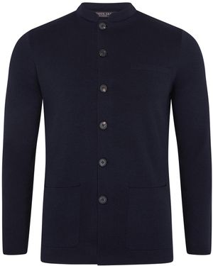Paul James Knitwear Extra Fine Merino Wool Alonzo Knitted Nehru Jacket - Blue